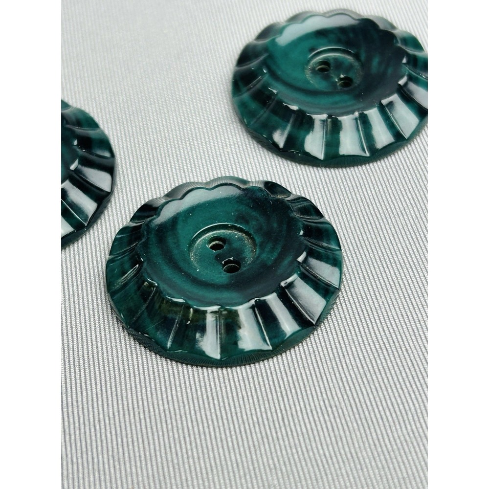Vintage Dark Teal Large Scalloped Plastic Coat Buttons Set Of 3